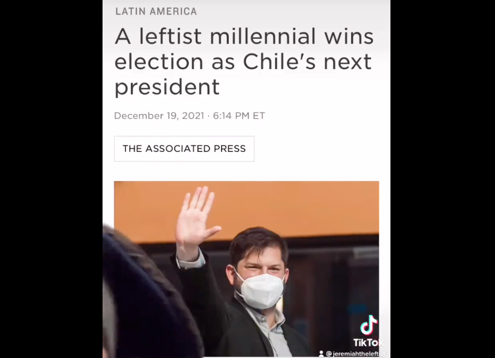 Leftist Millennial wins Chile Presidential election Gobriel Boric