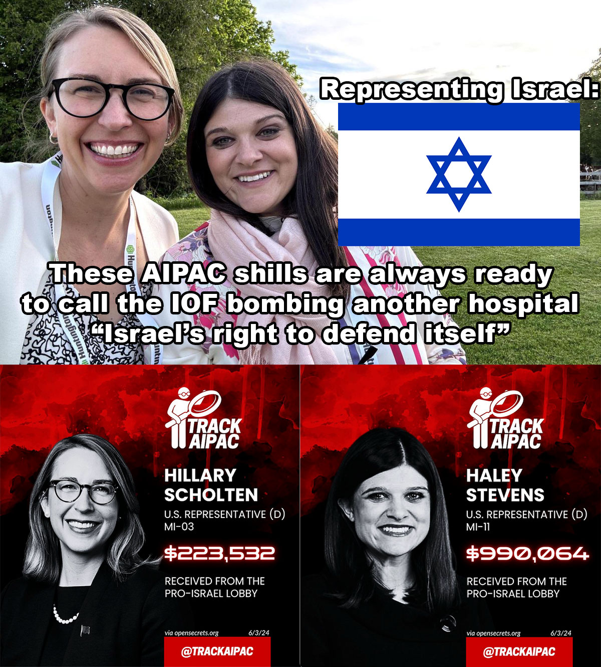 Michigan Congressmen Hillary Scholten and Haley Stevens have taken in over a million dollars so far from AIPAC.