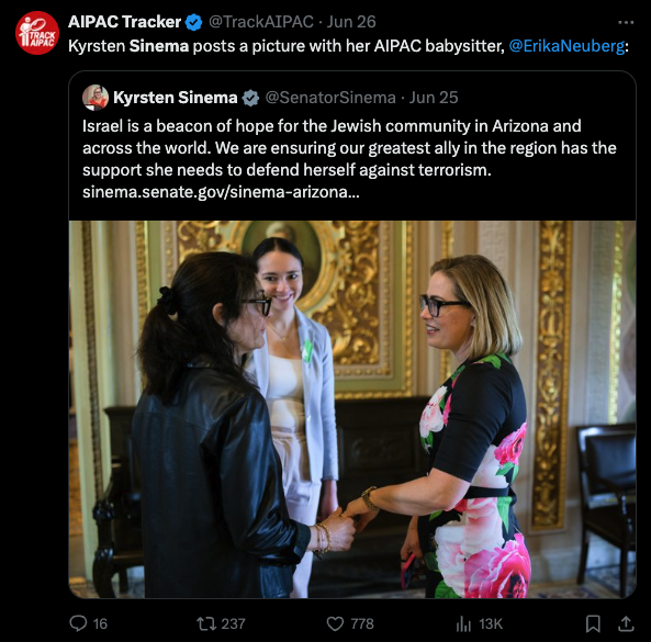 Arizona Senator Kyrsten Sinema AIPAC Handler